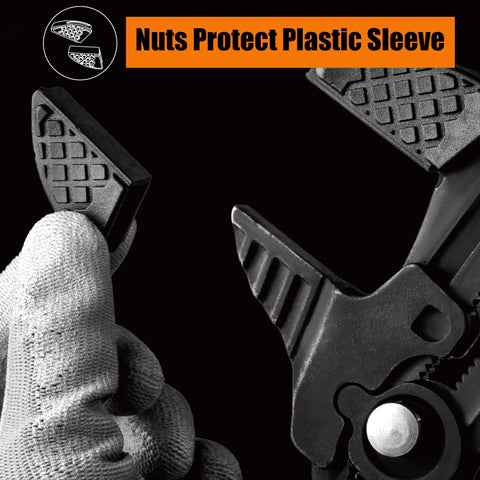 Close-up of protective plastic sleeve for 10 Inch Adjustable Pliers Wrench With Quick Adjust Push Button And Parallel Jaws From CRV Steel