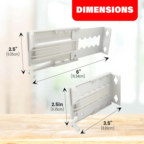 2.5 Inch Pocket Rod Brackets For Drapery Adjustable 3.5 To 6 Inch Clearance Universal Fit with dimensions shown