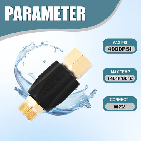 Adjustable Pressure Regulator For Pressure Washer With M22 Connector Up To 4000 PSI shown with water splash, 4000 PSI indicator.