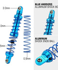 Oil adjustable RC shock absorber set with dual-stage springs delivers smooth damping for 1/10 crawlers, 90mm blue aluminum