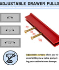 Six Pack Adjustable Cabinet Handles in Red Aluminum showing adjustable screws and spacing from 1 to 5.5 inches for easy installation.