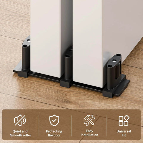 Sliding Closet Door Floor Guide, Sliding Door Guides Floor Mount for Double Bypass Door, Update Adjustable 3-Roller Design installed