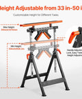 4-in-1 Roller Stand showing adjustable height 33-50 in, with polished multi-directional roller head for smooth motion and stable alignment