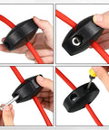 All In One Retractable Air Hose Stopper Kit For Spring Driven Hose Reels shown installed with red hose and mounting hardware.