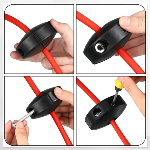All In One Retractable Air Hose Stopper Kit For Spring Driven Hose Reels shown installed with red hose and mounting hardware.