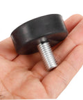 Close-up of adjustable rubber feet leveler with stainless steel core to improve stability and curb noise for furniture, cabinets, and machines.