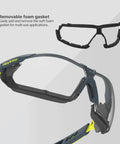 Safety Glasses With Removable Foam Gasket TruShield Anti Fog Adjustable Fit showing detachable gasket design