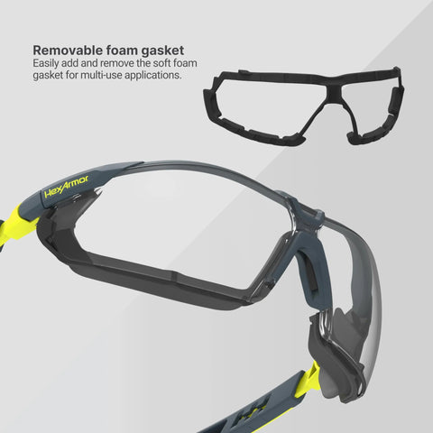 Safety Glasses With Removable Foam Gasket TruShield Anti Fog Adjustable Fit showing detachable gasket design