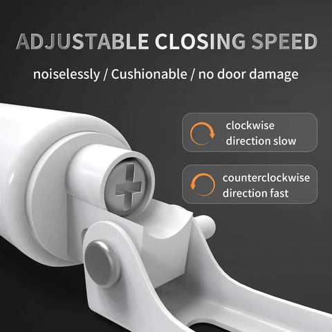 Close-up of pneumatic screen door closer showing adjustable speed settings, designed for Screen Door Closer, Storm Door Closer,Lasts for 10 Years