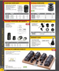Catalog page showing Adjustable Screw Jacks 23-30mm to 100-140mm for smooth motion and stable alignment in mechanical systems.