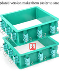 Stacked adjustable mold housing kit for silicone molds, featuring a leak-proof plastic frame with clips for DIY resin and soap projects.