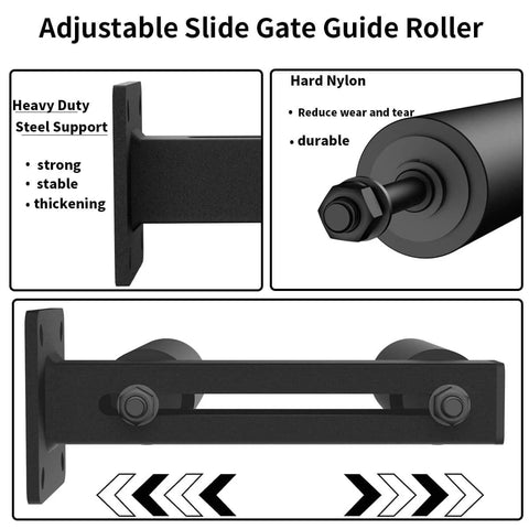 Adjustable Sliding Gate Guide Roller 6 Inch Dual Hard Nylon Rollers with Steel Bracket Overview