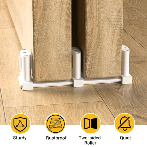 Sliding Closet Door Floor Guide, Adjustable Bypass Door Guide, Updated Three Roller Design, White Finish, Floor Roller Guide For Bypass Doors, Smooth Glide, Durable Construction, Easy To Install, Ideal For Closets And Wardrobes, 1 Piece