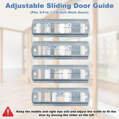 Sliding Closet Door Floor Guides With Carpet Risers, Adjustable Floor Guides For Doors, shown in a set of four with measurements.