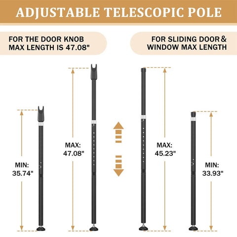Sliding Door Security Bar and 2-in-1 Sliding Glass Door Stoppers Security for Patio, Home, Hotel Door Stick Security measurements