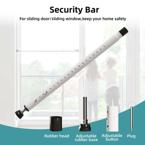Sliding Door Security Bar,17-50 inch Adjustable Window Security Bars with Rubber Tips for Sliding Glass Door/Home Apartment/Child Safety/Burglar Proof (White - 4 Pack). Image showing adjustable bar components.
