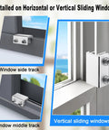 Installed Two Pack Sliding Window Locks With Keyed Security on vertical and horizontal tracks, showcasing adjustable aluminum design.