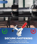 Image showing a comparison of two offset smokers, one with and one without the 2 Pack Heavy Duty Adjustable Smoker Door Latch Clamps For Offset Smokers Compatible With Firebox Lids And Smoking Chambers Replacement Part 7816915P06, illustrating effective smoke containment.
