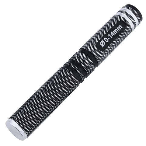 Black adjustable 0 to 14mm hole puncher reamer for RC car body shells and aircraft models, stainless steel, durable with sleeve.