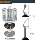 Heavy duty zinc plated steel furniture levelers with nylon feet and screws, adjustable height, diagram showing dimensions