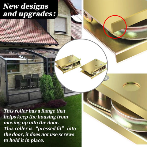 Close-up of sliding patio door rollers compatible with aluminum doors made after 1992 1996, 1-1/2 inch steel ball wheel bearing.