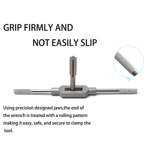 Heavy Duty Adjustable Tap Wrench Handle for Machinists with textured grip, fits Metric M3 to M12 and 1/16 to 1/2 inch reamers