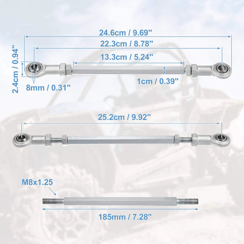 2 pcs adjustable steering tie rod ball joint, 185mm length with 8mm hole diameter, carbon steel steering linkage for 49cc electric ATV and go kart