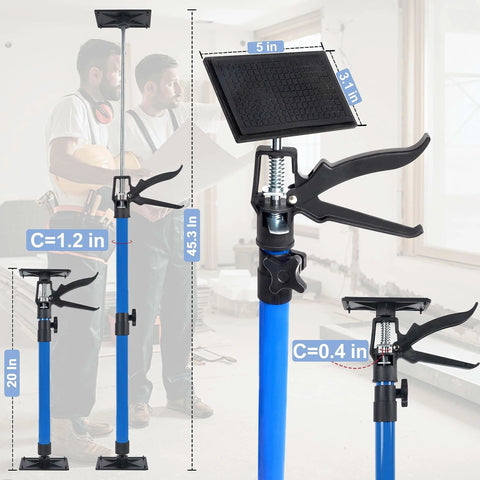 Adjustable Support Pole, 3rd Hand Support System, Steel Support Rod for Cabinet Jacks Cargo Bars Drywall Support, Blue, shown in different sizes