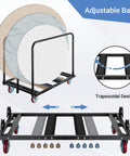 Heavy Duty Folding Table Cart With 2000 Lbs Capacity And 10 Tables 5 Inch Swivel Wheels Durable Table Dolly For Party Events Factory Hotel And Warehouse Use Adjustable Bottom Rods For Flexible Load Sizing And Easy Moving showing its adjustable base and trapezoidal design