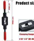 Adjustable Tap Wrench One Sixteenth To One Quarter Inch Jaw Opening 140mm Length Fits M1 To M8 Taps Tap Holder And Reamer Hand Tool For Precise Threading Beefy Grip For Your Home Shop, showing product size and clamping range.