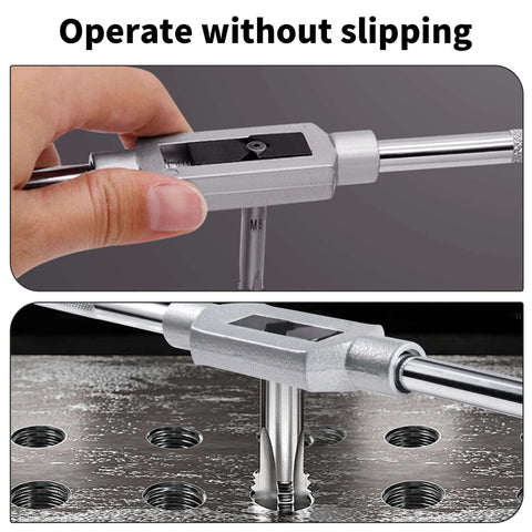 Adjustable Tap Wrench Handle For M1-M12 And W1/16-1/2 Reamers Go-To Heavy Duty Metalworking Tapping Tool in use on metal surface