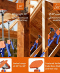 ✝️ 2PK Adjustable Telescopic Support Pole, 54-115 inch Cabinet Jack, Heavy Duty 3rd Hand Support System showing different angles, load capacity, and textured pads