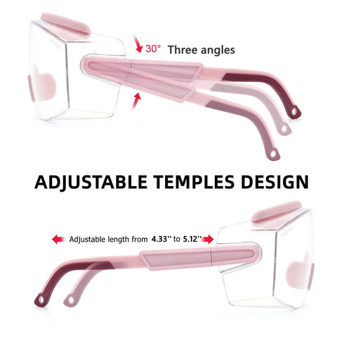 Over Glasses Safety Goggles With Anti Fog Clear Wraparound Lens ANSI Z87.1 showing adjustable temple design with angle options