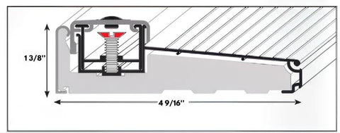 Cross-sectional diagram of Black Adjustable Aluminum Threshold, 36 Inch, Hidden Screw Design, showing adjustable height and extension.