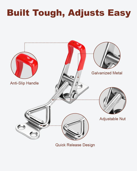 2 Pack Adjustable Toggle Latch Clamp 4001 Quick Release Clamp With 220lbs Capacity, anti-slip handle, galvanized metal, adjustable nut