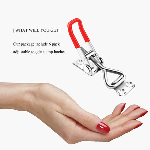 Six Pack Adjustable Toggle Latch Clamp 4001 Heavy Duty 330 Lbs Holding Capacity shown in an open hand