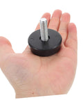 Four Piece Adjustable Treadmill Feet Mounting Hardware With Thumb Screws For Exercise Machines Mounting Screws For Fitness Equipment Spare Parts For Gym And Home Use, single rubber foot with threaded screw shown on palm.