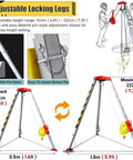 Adjustable-height tripod with locking legs and winch for Heavy Duty Confined Space Rescue Tripod Kit With Fall Arrester Self Locking Winch And Safety Harness Emergency Rescue System For Pipe Repair And Sewer Cleaning 10M Fall Arrestor 1800Lbs Capacity.
