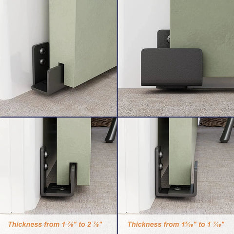 Adjustable U Shape Barn Door Floor Guide wall mounted in sturdy steel black finish for non grooved and grooved doors.