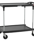 Adjustable Height Heavy Duty Utility Cart Built Tough With 2 Shelves 400 Lb Capacity Rolling Cart For Home Commercial And Industrial Use Top Shelf Adjustable In 5 Heights Black 27.7 W x 40.25 L x 36.8 to 40.8 H, black utility cart with chrome posts, 2 shelves, adjustable height.