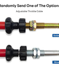 Two Precision 6 ft vernier adjustable throttle cables with red knobs, shown in gold and silver variants for small engines and go-karts.