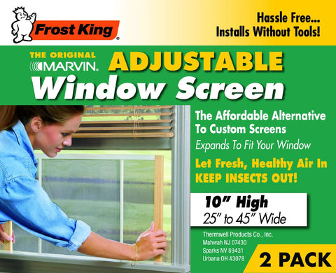 Adjustable Window Screen For 25 To 45 Inch Wide Openings, 10 Inch High, 2 Pack, Marvin Style Fit Package