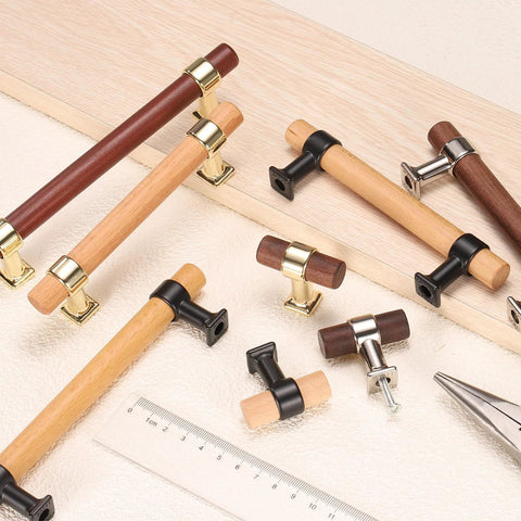 Two Pack Adjustable Wood Drawer Pulls T Bar Handles With 96mm Hole Center 3.8 Inch Double Hole Mount, shown on light surface