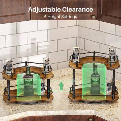12 Inch D Shaped Lazy Susan Spice Rack Organizer with adjustable tiers on kitchen countertop.