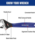 Image of a wrench from a Two Piece Adjustable Wrench Set With 6 Inch And 10 Inch Wide Jaw Sizes, Black Oxide CrV Steel, Metric And SAE Scales.