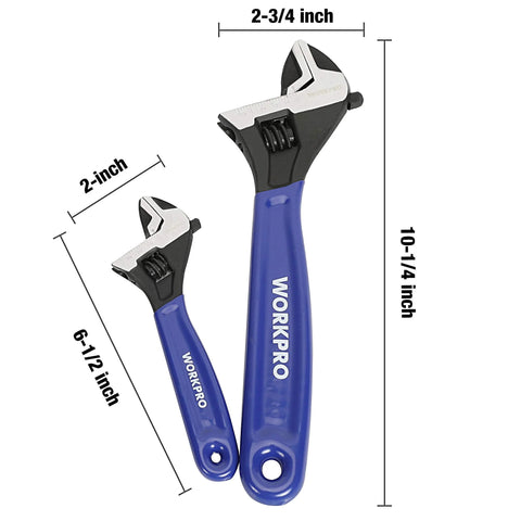 Two Piece Adjustable Wrench Set With 6 Inch And 10 Inch Wide Jaw Sizes, Black Oxide CrV Steel, Metric And SAE Scales visible