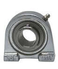 Front view of MUCTB209-28NP Single Unit Take-Up Pillow Block, Set Screw Stainless Insert, Nickel-Plated Cast Iron Housing, 1-3/4 in ID