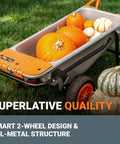 8 in 1 Heavy Duty Aerocart Garden Cart Wheelbarrow Dolly with Turbo Lift Design filled with pumpkins on grass