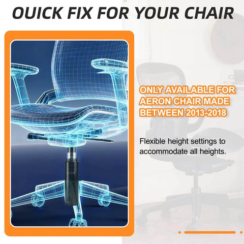 Illustration of Heavy Duty Gas Lift Cylinder for Herman Miller Aeron Chair 2013-2018, highlighting quick repair and height adjustment.