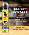 Aerosol Emergency Flat Tire Repair And Inflator For X Large Tires With Eco Friendly Formula in 24 oz can displayed on a table.